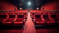 Empty comfortable red seats in cinema. movie. Generative Ai Royalty Free Stock Photo