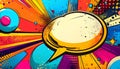 Empty comic book speech bubble with colorful pop art explosion background burst radial Royalty Free Stock Photo