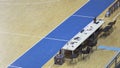 Empty commentators desk at sport arena