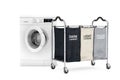 Empty Compartiments Laundry Clothing Separation Trolley Cart Room Service Tool and Equipment Near Modern White Washing Machine. 3d