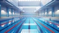An empty competition swimming pool with clearly marked lanes and starting platforms, Ai Generated Royalty Free Stock Photo