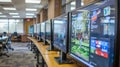 Computer lab showing video game design software on monitors Royalty Free Stock Photo