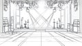 Concert Stage with Microphones and Spotlights, Black and White Sketch Royalty Free Stock Photo