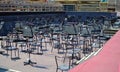 Empty concert stage with music stands and chairs for musicians Royalty Free Stock Photo