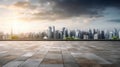 empty concrete floor with blur background of nature skyline. generative ai AIG32 Royalty Free Stock Photo