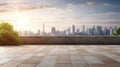 empty concrete floor with blur background of nature skyline. generative ai AIG32 Royalty Free Stock Photo