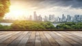 empty concrete floor with blur background of nature skyline. generative ai AIG32 Royalty Free Stock Photo