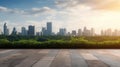 empty concrete floor with blur background of nature skyline. generative ai AIG32 Royalty Free Stock Photo