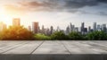 empty concrete floor with blur background of nature skyline. generative ai AIG32 Royalty Free Stock Photo