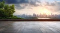 empty concrete floor with blur background of nature skyline. generative ai AIG32 Royalty Free Stock Photo