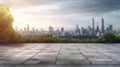 empty concrete floor with blur background of nature skyline. generative ai AIG32 Royalty Free Stock Photo