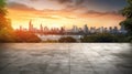 empty concrete floor with blur background of nature skyline. generative ai AIG32 Royalty Free Stock Photo