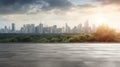 empty concrete floor with blur background of nature skyline. generative ai AIG32 Royalty Free Stock Photo