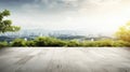 empty concrete floor with blur background of nature skyline. generative ai AIG32 Royalty Free Stock Photo