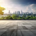 empty concrete floor with blur background of nature skyline. generative ai AIG32 Royalty Free Stock Photo