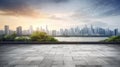 empty concrete floor with blur background of nature skyline. generative ai AIG32 Royalty Free Stock Photo