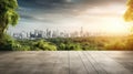 empty concrete floor with blur background of nature skyline. generative ai AIG32 Royalty Free Stock Photo