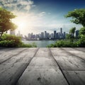 empty concrete floor with blur background of nature skyline. generative ai AIG32 Royalty Free Stock Photo