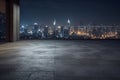 empty concrete floor with cityscape and skyline of Hangzhou at night generative ai Royalty Free Stock Photo