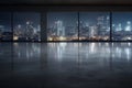 empty concrete floor with cityscape and skyline of Hangzhou at night generative ai Royalty Free Stock Photo