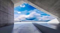 An empty concrete room with blue sky and clouds. Generative AI Royalty Free Stock Photo