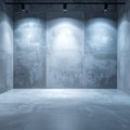 Empty concrete room with dramatic spotlight illumination on textured wall panels Royalty Free Stock Photo