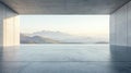 Empty concrete room with mountains in the background. View from parking area Royalty Free Stock Photo