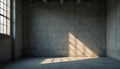 Empty concrete room with window and light beam. Grungy stucco wall and floor create industrial interior background. Textured Royalty Free Stock Photo
