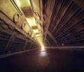 Empty concrete subway fallout shelter sci-fi tunnel corridor hallway 3d render