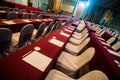 Empty conference hall with red table Royalty Free Stock Photo