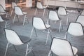 empty conference room with gray seats