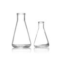 Empty conical flasks on white. Chemistry glassware Royalty Free Stock Photo