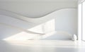 Empty modern room with white, embossed wavy wall. For interior display. Sunlight, shadow. Generative AI (300 Real DPI)