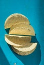 Empty corn taco shell in a blue background Royalty Free Stock Photo