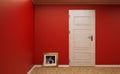 The empty corner of the room with photos of the dog. 3d illustration