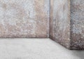 Empty corner wall aged old dirty grungy vintage background. In Royalty Free Stock Photo