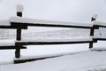 Close up of snowy winter corral fences Royalty Free Stock Photo