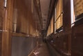 Empty corridor bathed in warm light aboard the Venice Simplon-Orient-Express Royalty Free Stock Photo