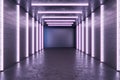 Empty corridor with a blank brick wall in the background, neon pink lights, concrete floor, urban showroom concept. Mock up Royalty Free Stock Photo