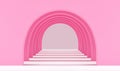 Pink empty corridor of several round arches in perspective with shadows Royalty Free Stock Photo