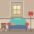 Empty Couch With Bookcase In Front Of Window Royalty Free Stock Photo