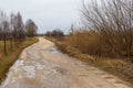 Empty country, field road in winter. Latvian Royalty Free Stock Photo