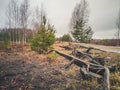 Empty Countryside Landscape in Swamp wuth scarry looking log in foreground Royalty Free Stock Photo