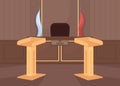 Empty court room flat color vector illustration