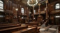 An empty courtroom awaiting the fair work of justice. Royalty Free Stock Photo