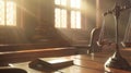 An empty courtroom awaiting the fair work of justice. Royalty Free Stock Photo