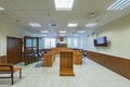 Empty courtroom interior.