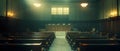 Empty Courtroom Serenity: A Symmetry in Silence. Concept Courtroom, Serenity, Symmetry, Silence,