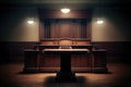 Empty courtroom, wooden interior decoration. Generative AI Royalty Free Stock Photo