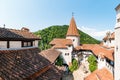 Empty courtyard in Dracula`s castle in Bran, Romania Royalty Free Stock Photo